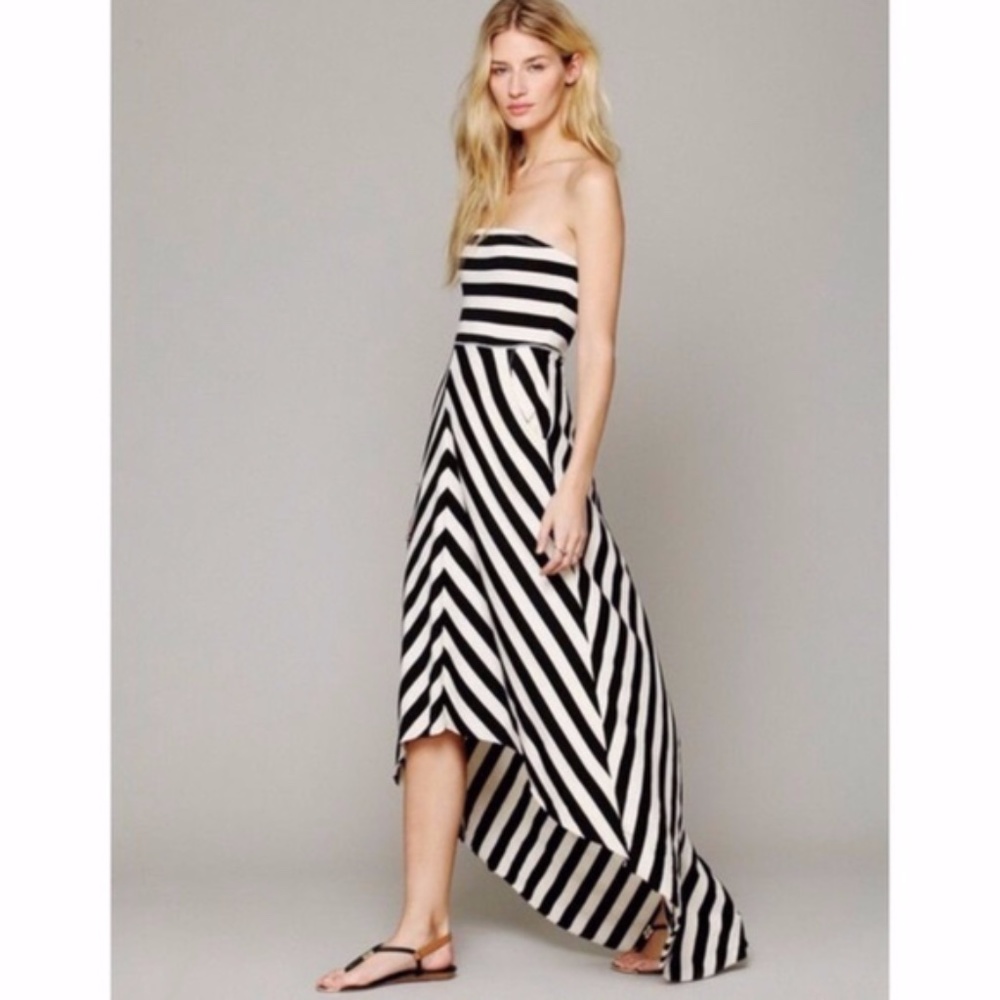 FREE PEOPLE Stripe Strapless Midi High Low Dress